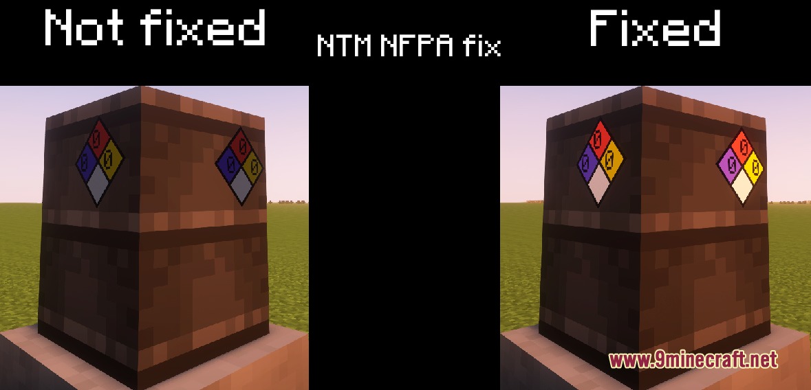 Comparison of hazard symbol textures on a block with and without lighting fixes