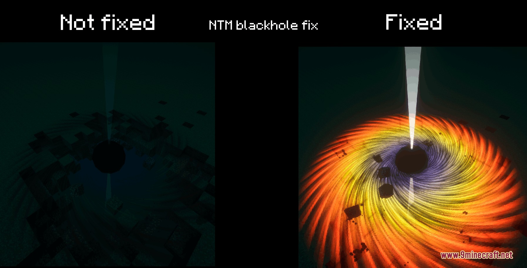 Comparison of a black hole accretion disk with and without shader lighting fixes