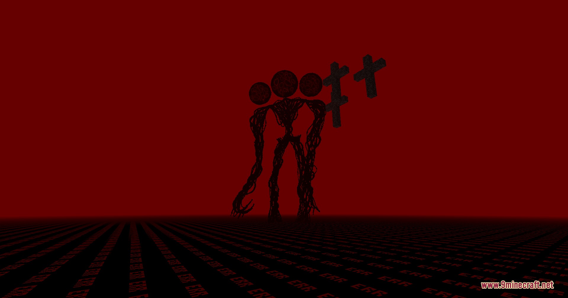 Do Not Join.jar Mod Screenshot 1 Tall three headed shadow monster standing in a red void with error text