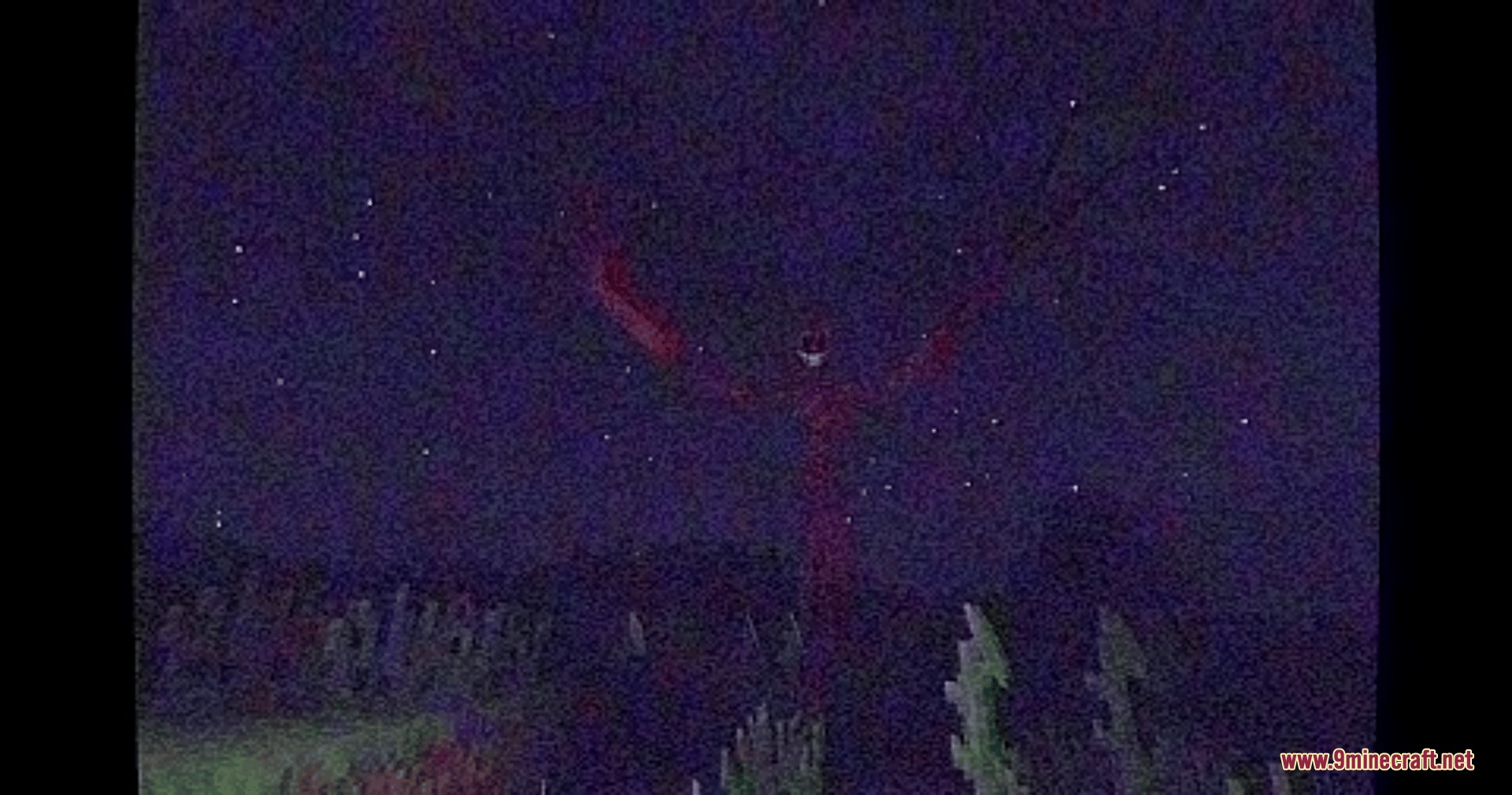 Do Not Join.jar Mod Screenshot 5 A tall red monster looms in the dark night with a VHS filter