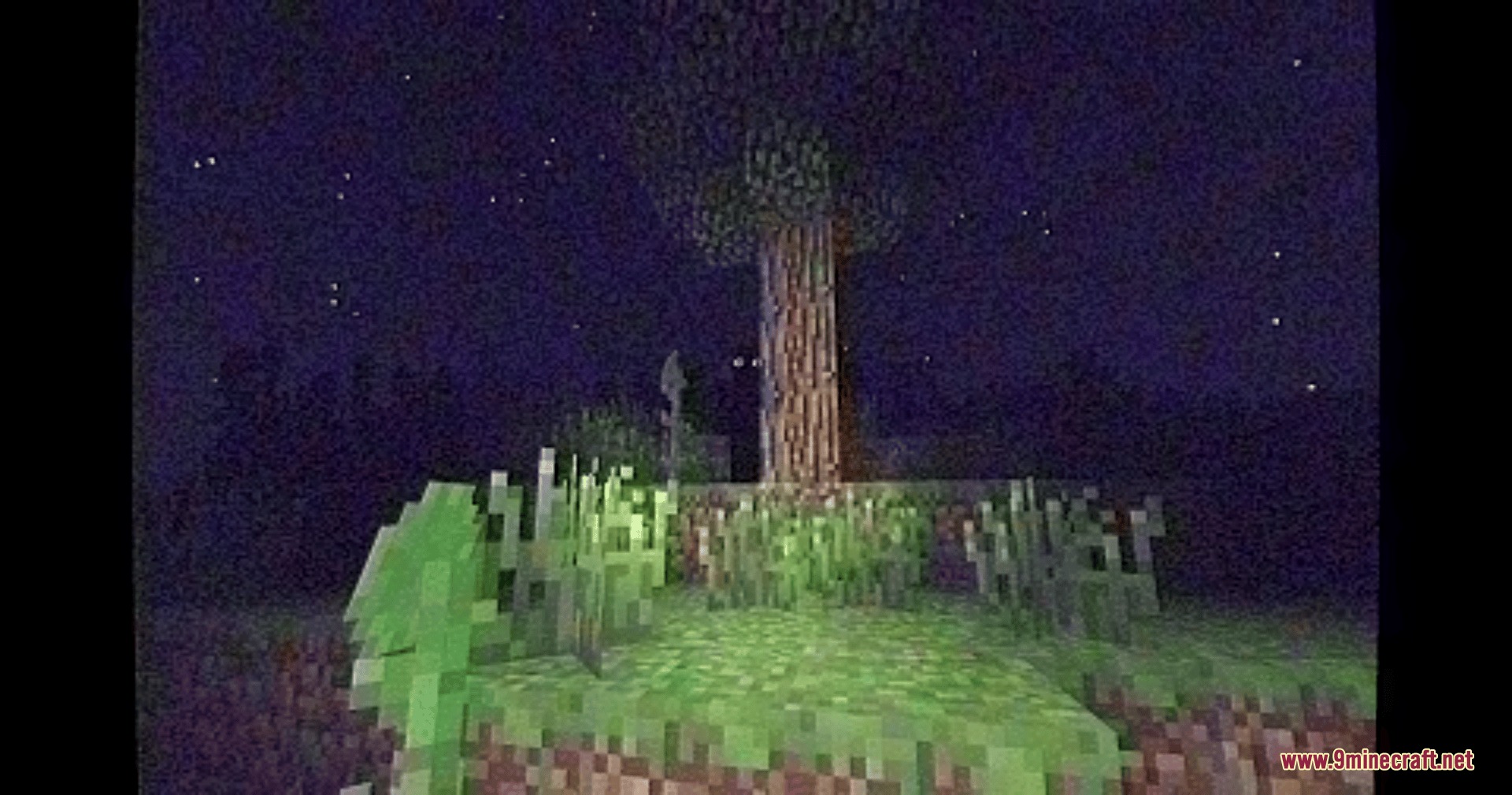 Do Not Join.jar Mod Screenshot 6 Glowing eyes peer from behind a tree in a dark Minecraft forest
