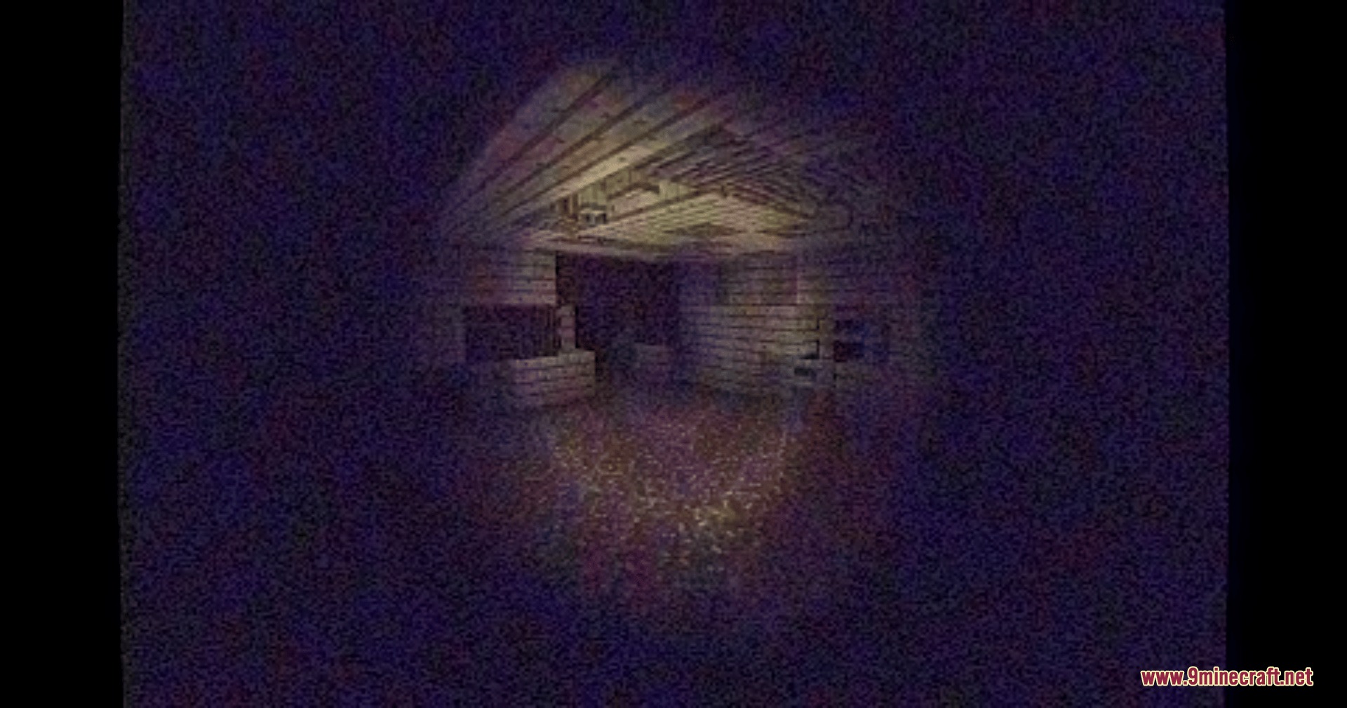 Do Not Join.jar Mod Screenshot 7 A dark wooden room illuminated by a single spotlight with VHS effects