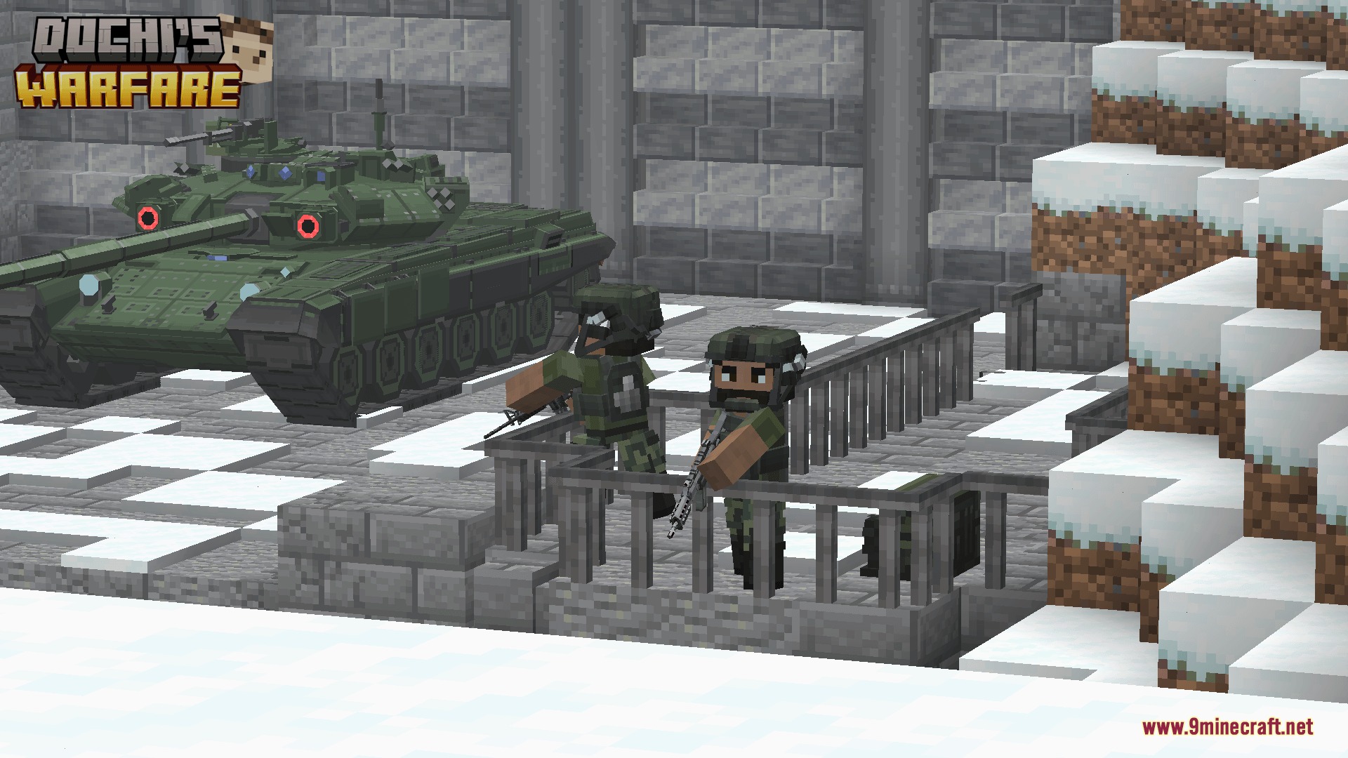 Dochi S Warfare Mod Screenshot 3 Dochi Warfare mod features soldiers and a tank in a snowy environment