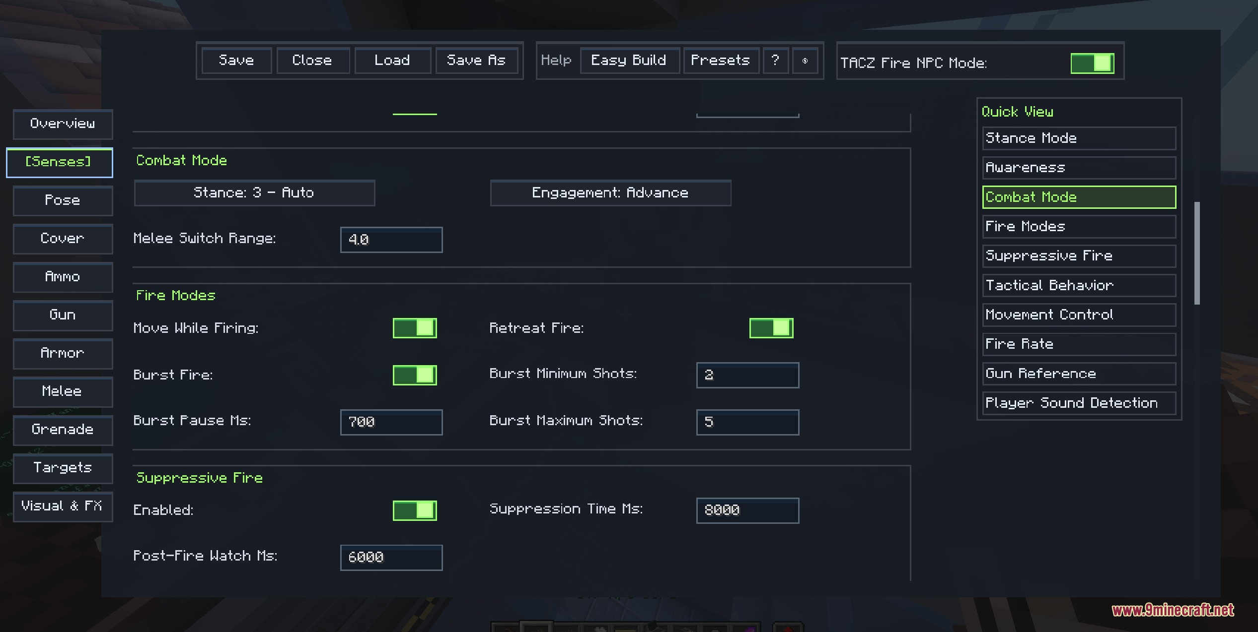 Dochi S Warfare Mod Screenshot 8 An advanced menu for configuring NPC combat behavior and weapon fire modes