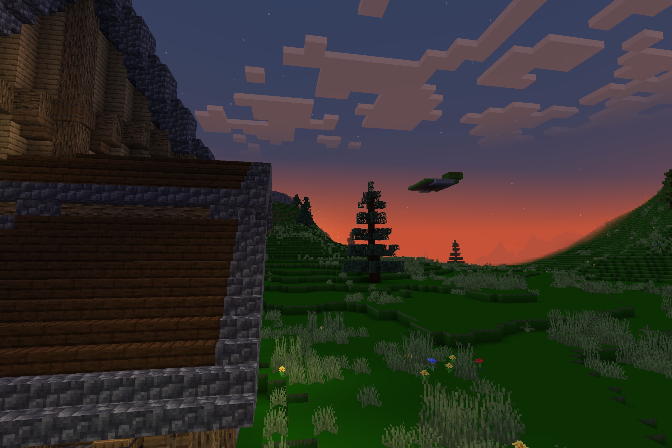 DoneMc PVP Resource Pack Screenshot 10 A peaceful Minecraft landscape featuring a sunset over green hills and tall trees