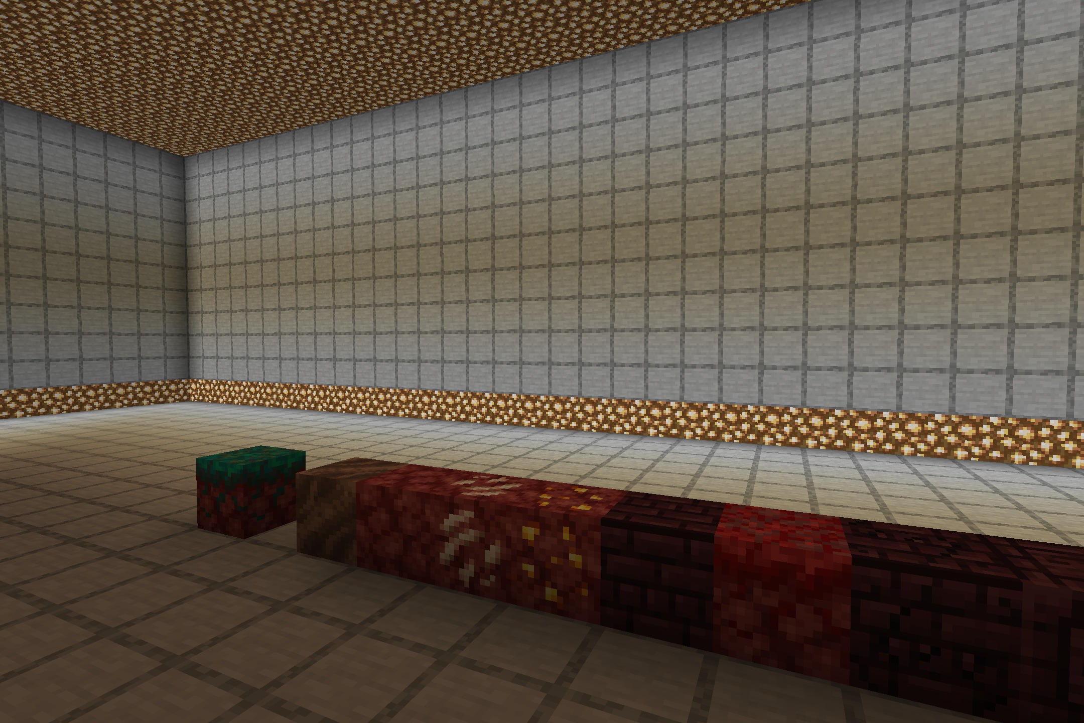 Donut Smp Essentials Resource Pack Screenshot 2 Side view of Nether blocks arranged on a clean grid patterned floor