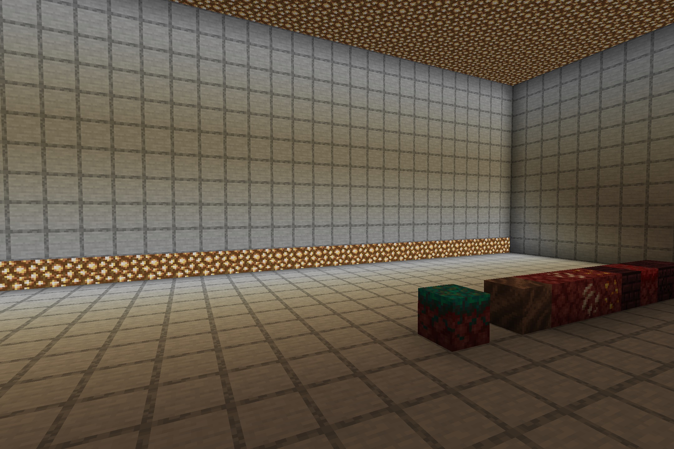 Donut Smp Essentials Resource Pack Screenshot 3 A large room with grid walls and various Nether blocks on the floor