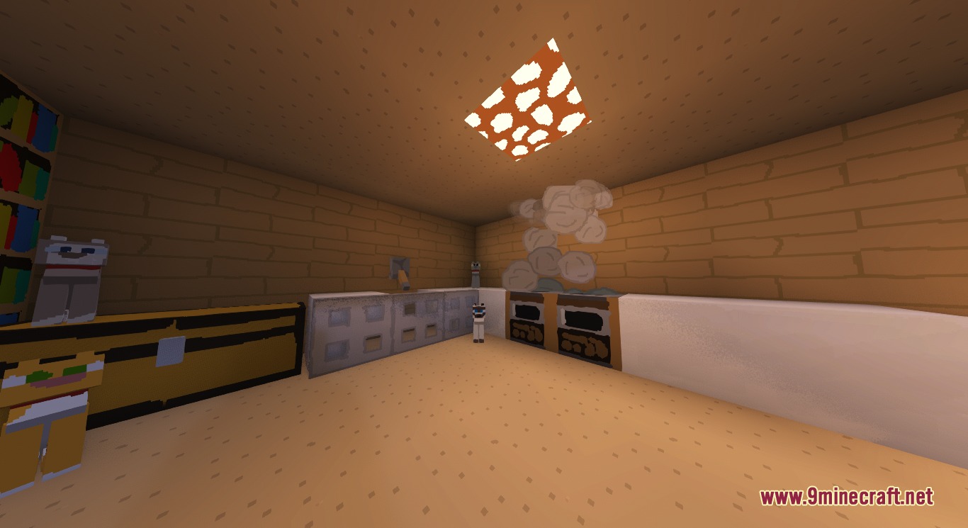 Doodled Resource Pack Screenshot 1 A cozy Minecraft kitchen with hand drawn textures and a steaming stove