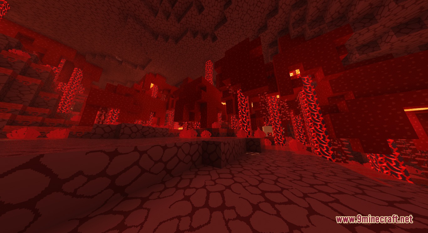 Doodled Resource Pack Screenshot 4 Red nether landscape featuring hand drawn textures and glowing blocks in Minecraft