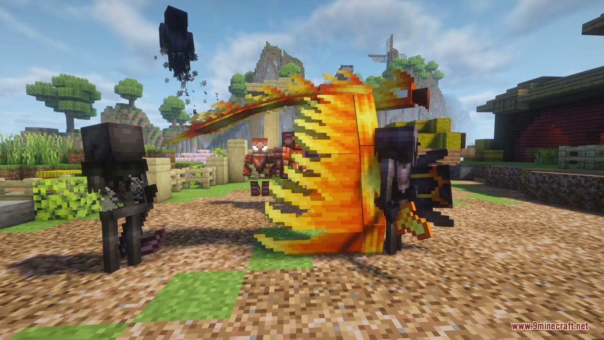 Doom Tide Rising Mod Screenshot 5 A fiery phoenix and dark hostile mobs from Doom Tide Rising Mod