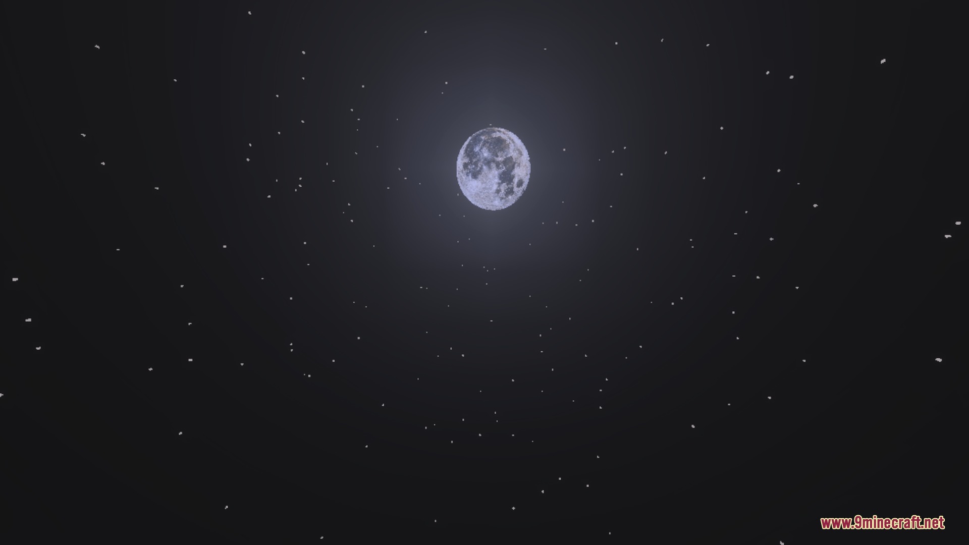 Detailed realistic full moon glowing in a dark night sky filled with stars