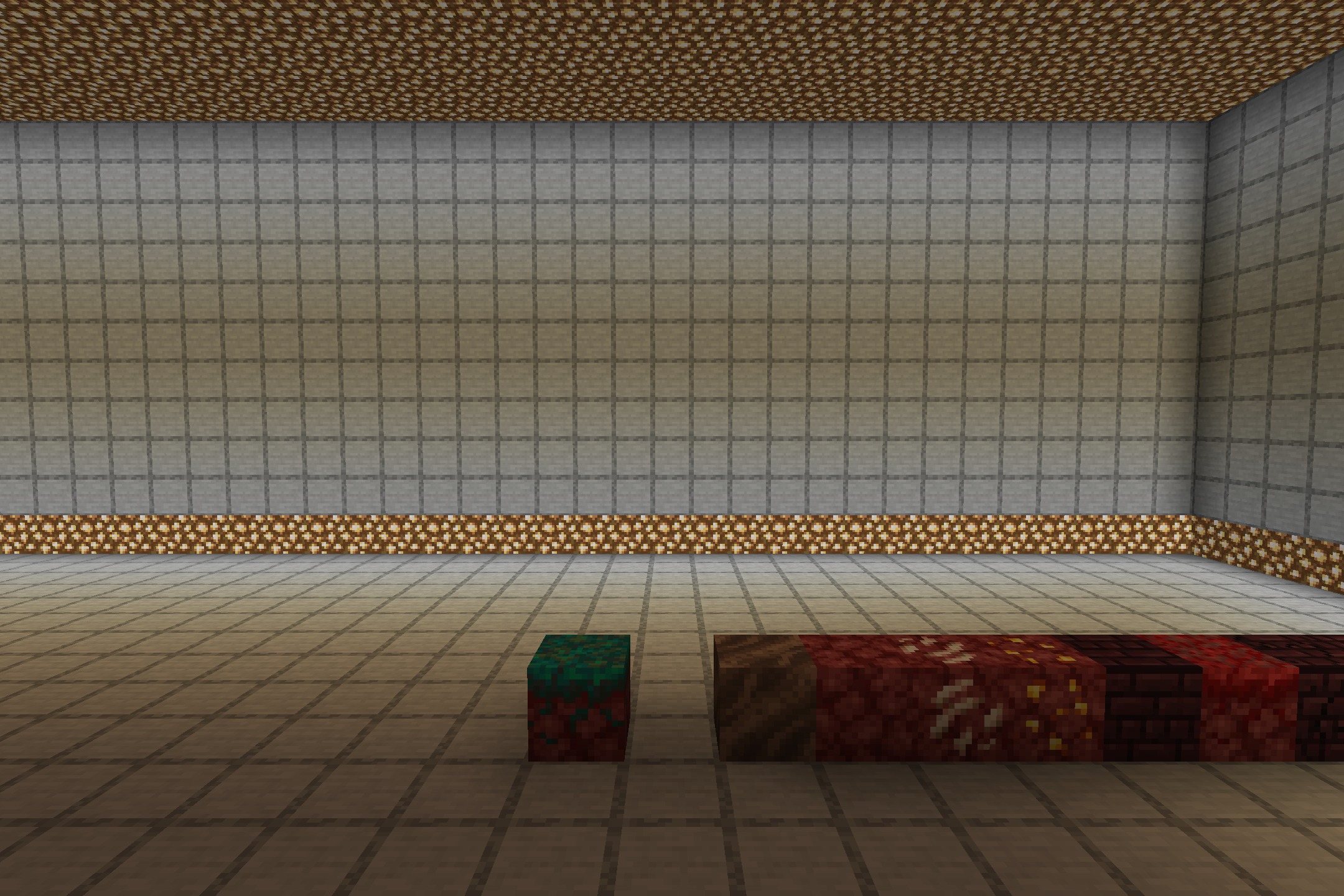 DrDonut Essentials PvP Pack Resource Pack Screenshot 1 A collection of Nether blocks showcased inside a room with glowstone lighting