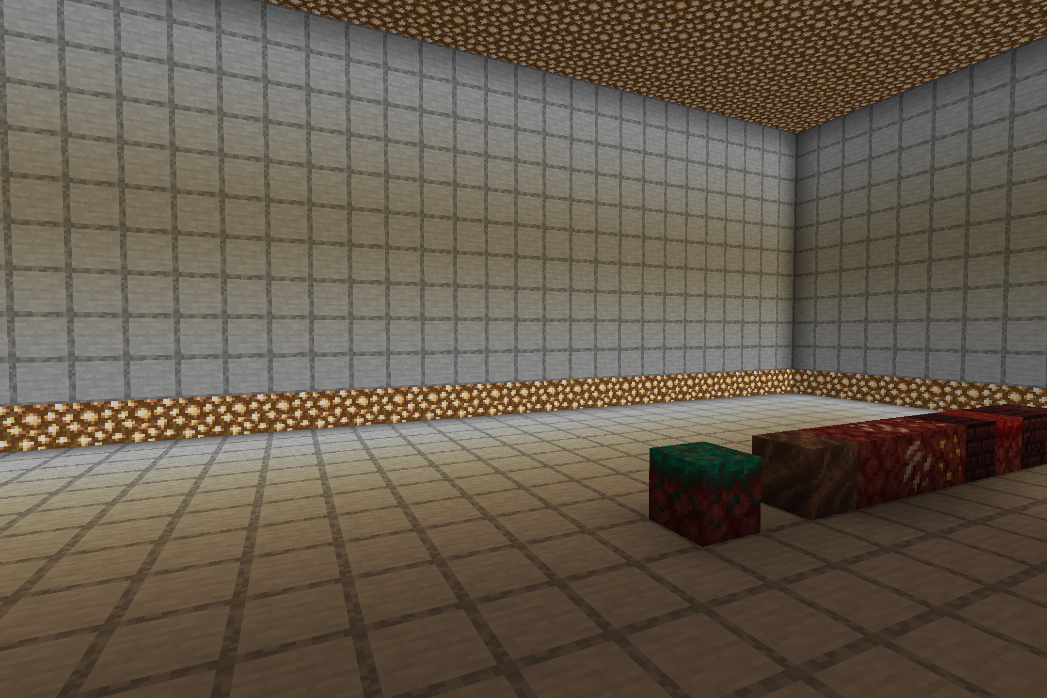 DrDonut Essentials PvP Pack Resource Pack Screenshot 3 A large room with grid patterned walls and various blocks on the floor