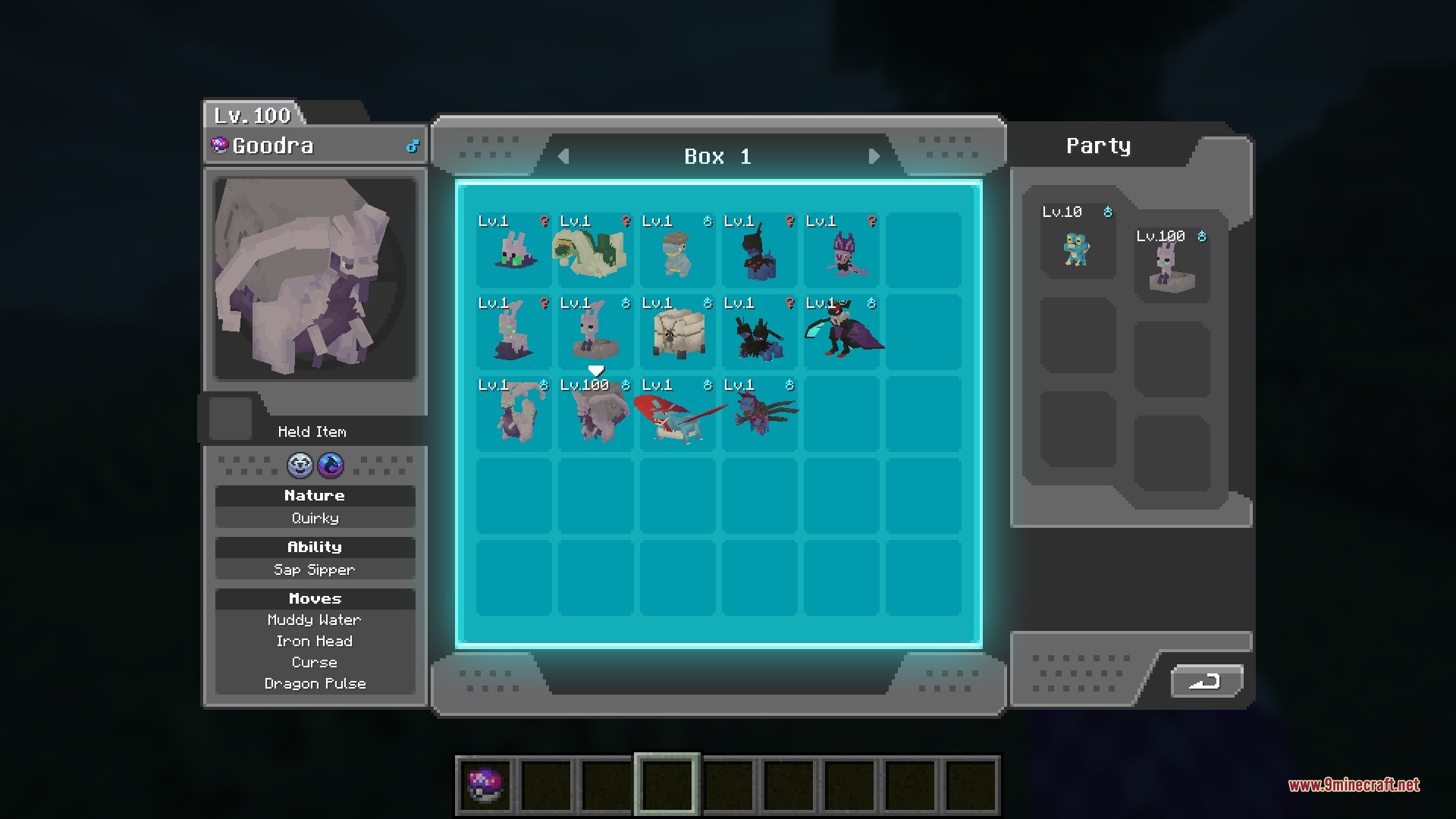 Draco Mon Data Pack Screenshot 10 A storage box showing different dragon type creatures from the Draco Mon pack