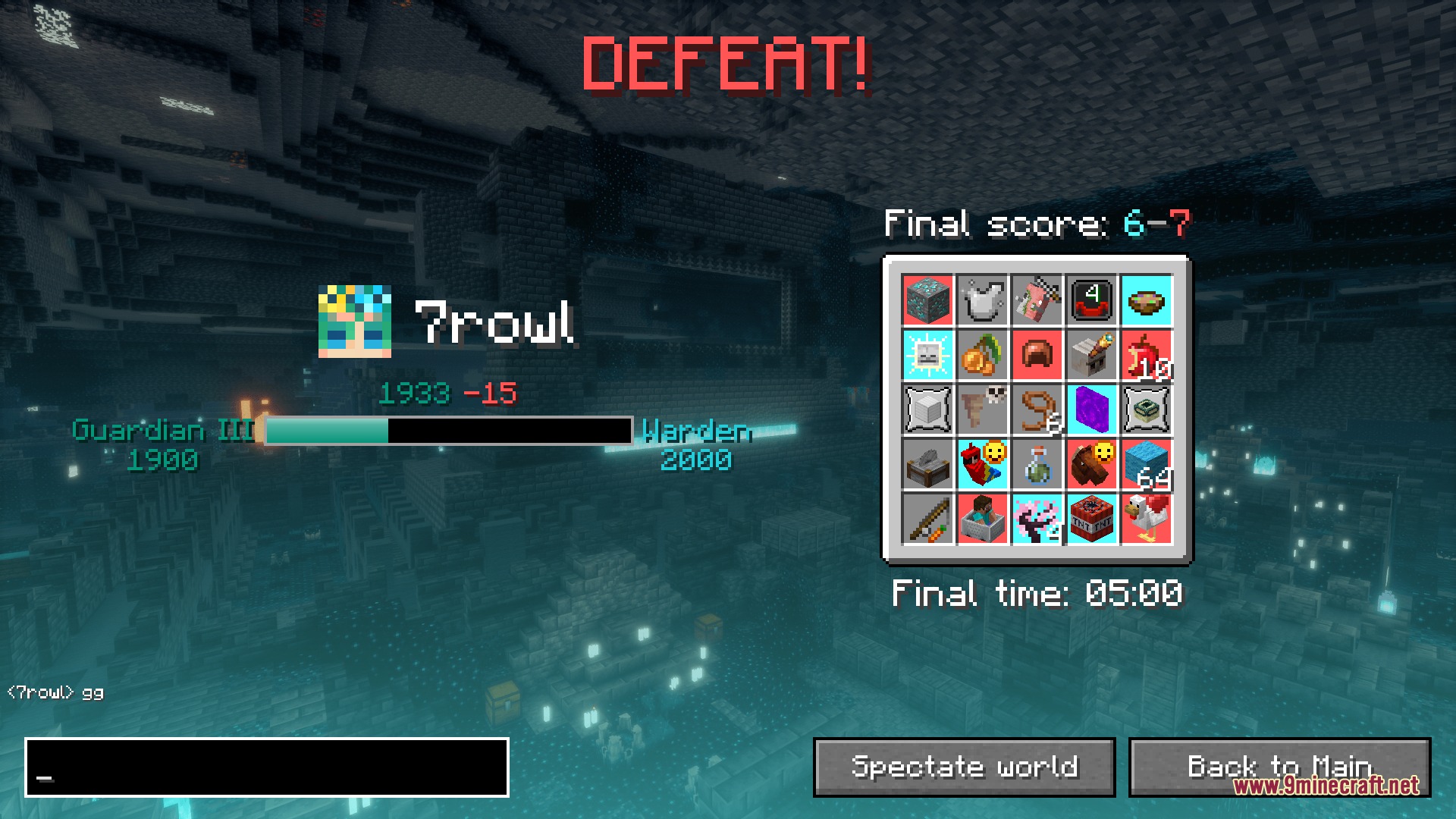 The Draftout Mod defeat screen displays a bingo board and final score