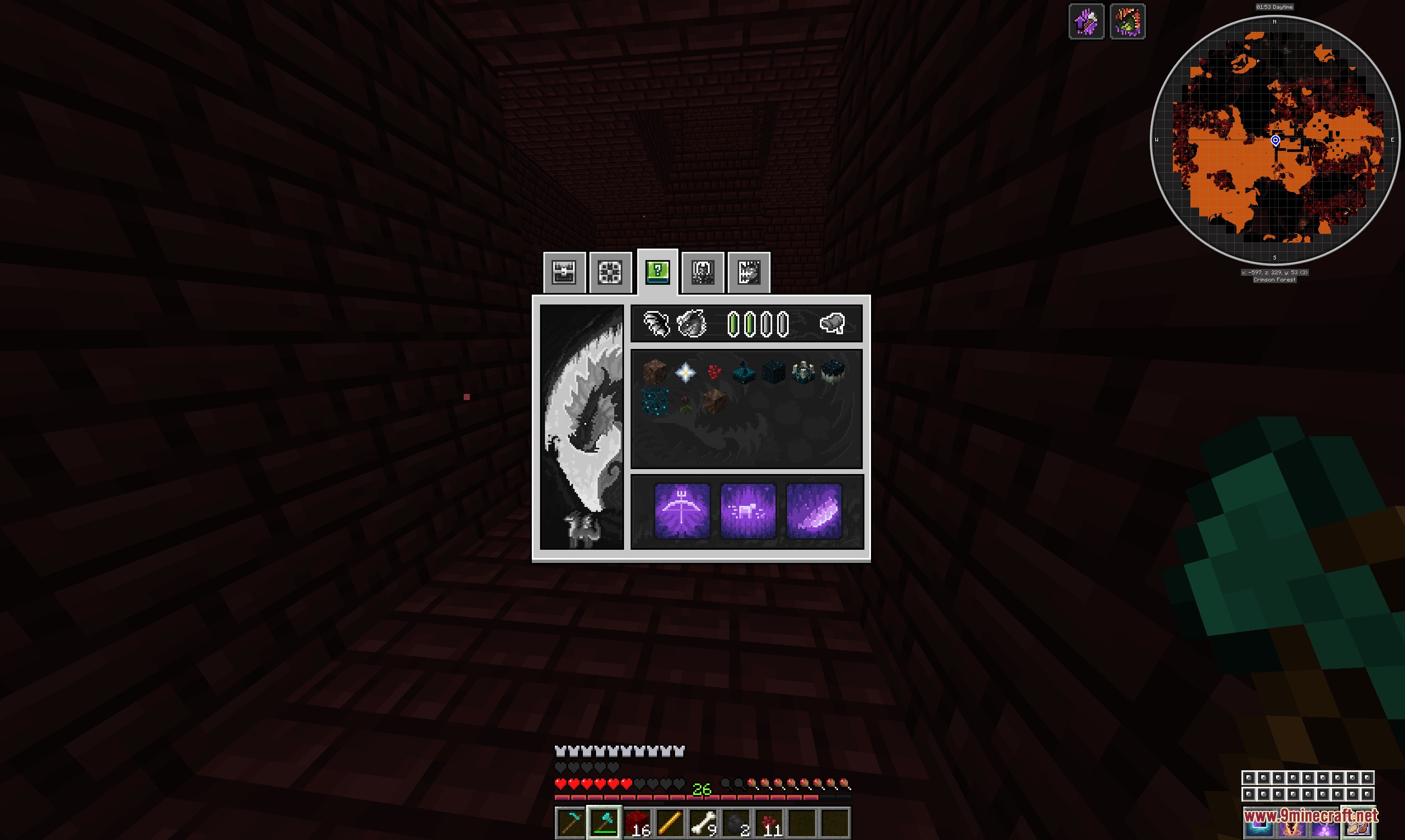 Dragon Survival Sculk Addon Resource Pack Screenshot 1 The Dragon Survival Sculk Addon menu displays new abilities and sculk items