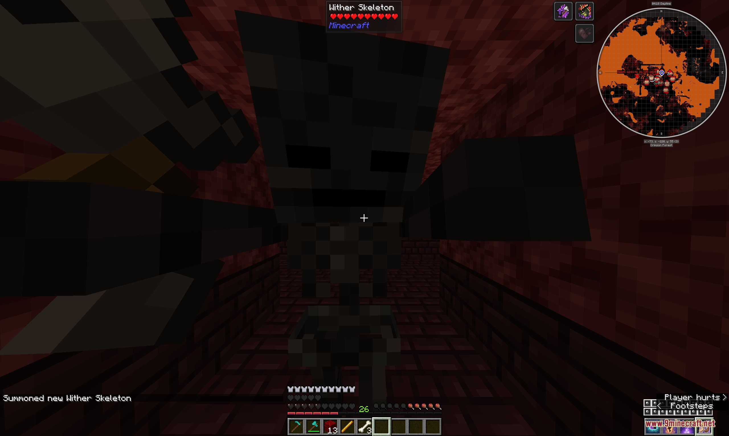 Dragon Survival Sculk Addon Resource Pack Screenshot 2 Player summons a wither skeleton while exploring a dark nether fortress corridor