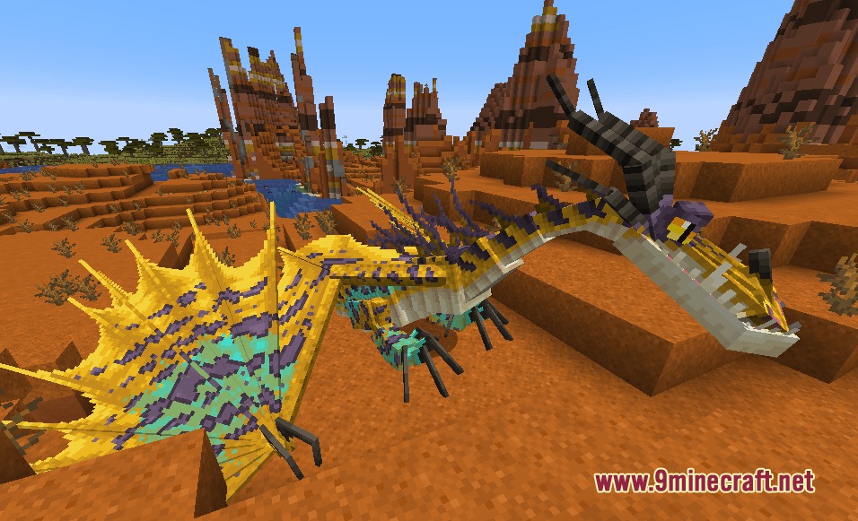 A yellow and purple dragon from Dragons of Berk in a mesa