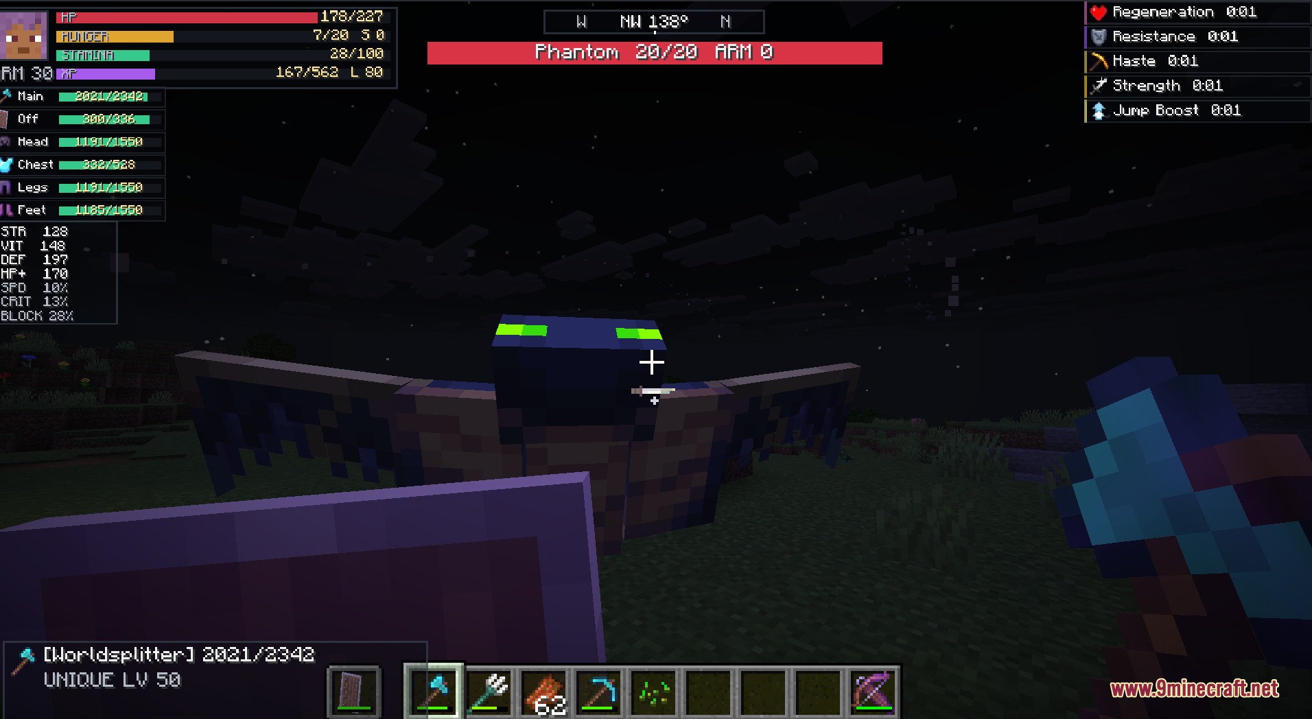 DungeonRPG Mod Screenshot 3 Player using the Worldsplitter axe to fight a Phantom at night