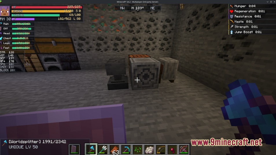 DungeonRPG Mod Screenshot 6 A player stands near a Salvage Station and anvil inside a stone room