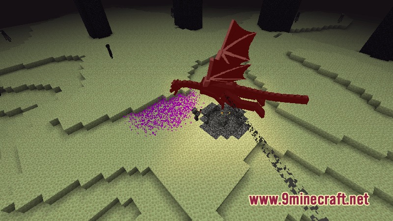 Dungeons Perspective Mod Screenshot 2 Red Ender Dragon breathing purple fire in the End dimension top down