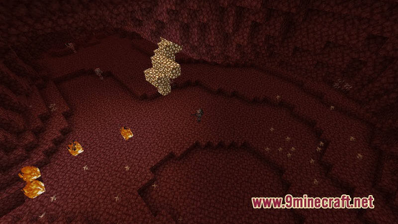 Dungeons Perspective Mod Screenshot 5 Player exploring the Nether from a top down view with fire and glowstone