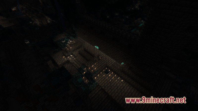 Dungeons Perspective Mod Screenshot 7 Overhead perspective of a dark dungeon area lit by scattered small candles