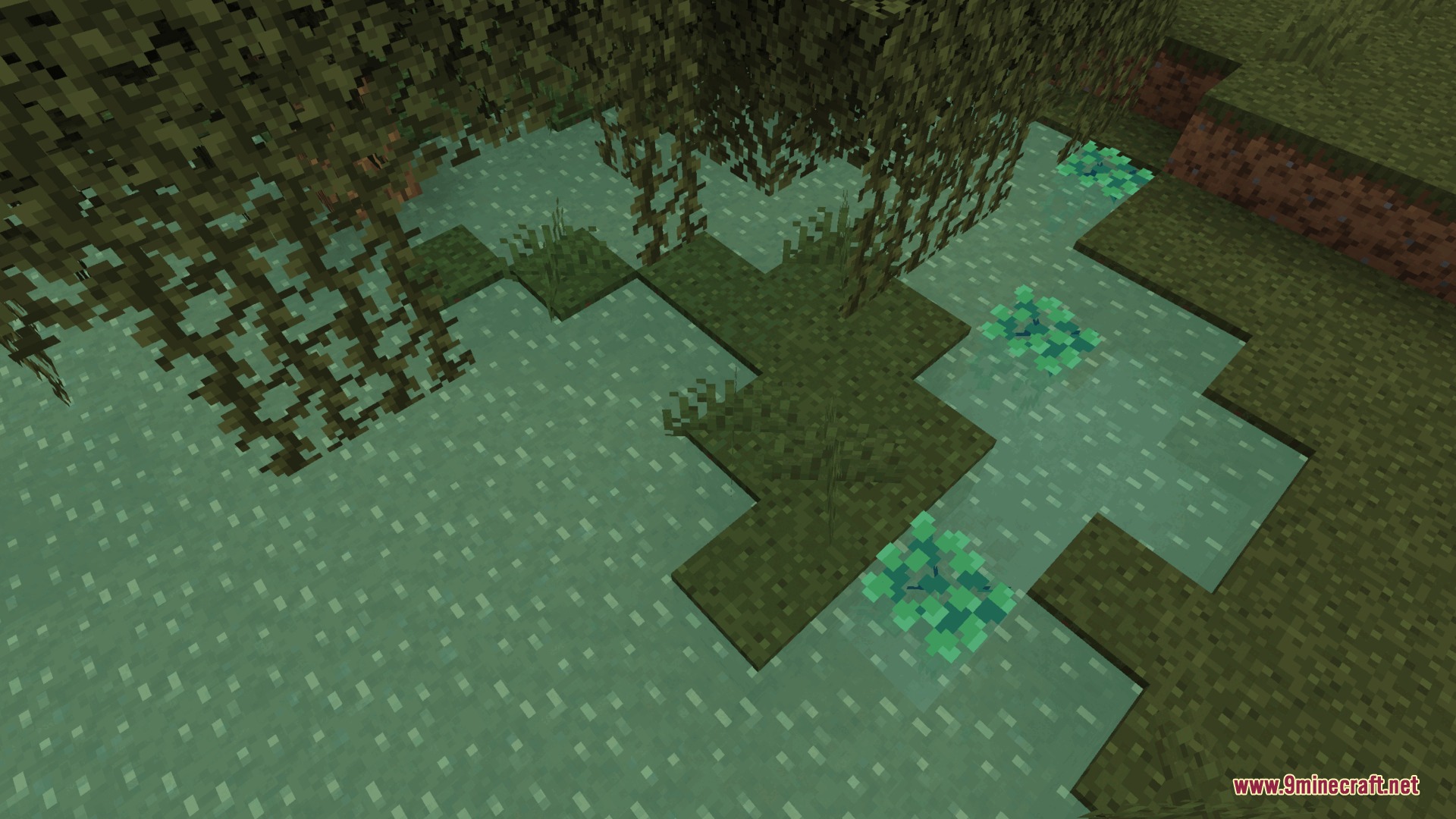 Dungeons Water Resource Pack Screenshot 1 Dungeons Water Resource Pack showing stylized green swamp water and lily pads