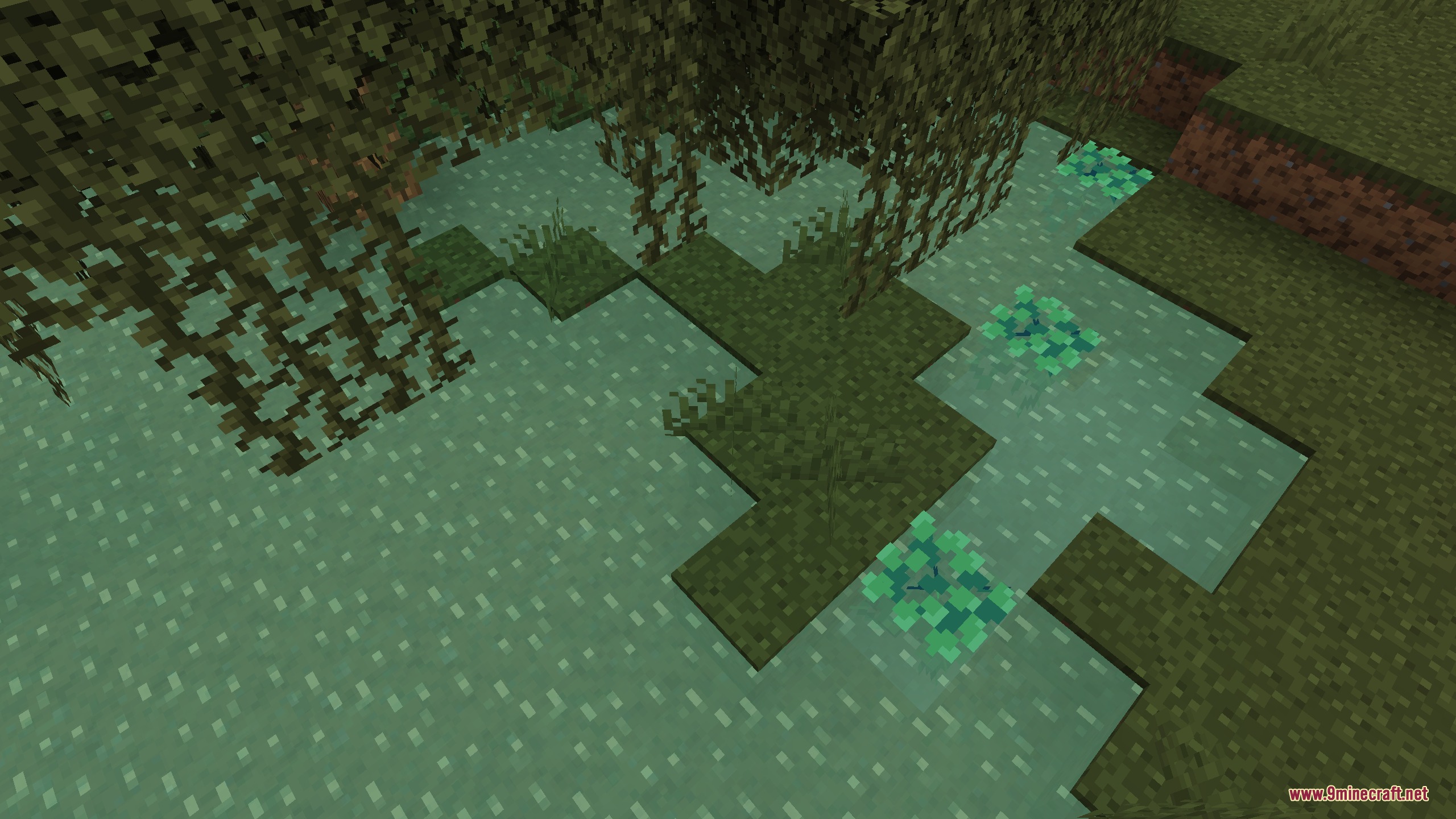 Dungeons Water Resource Pack Screenshot 5 Vibrant stylized water textures from Minecraft Dungeons in a swampy biome