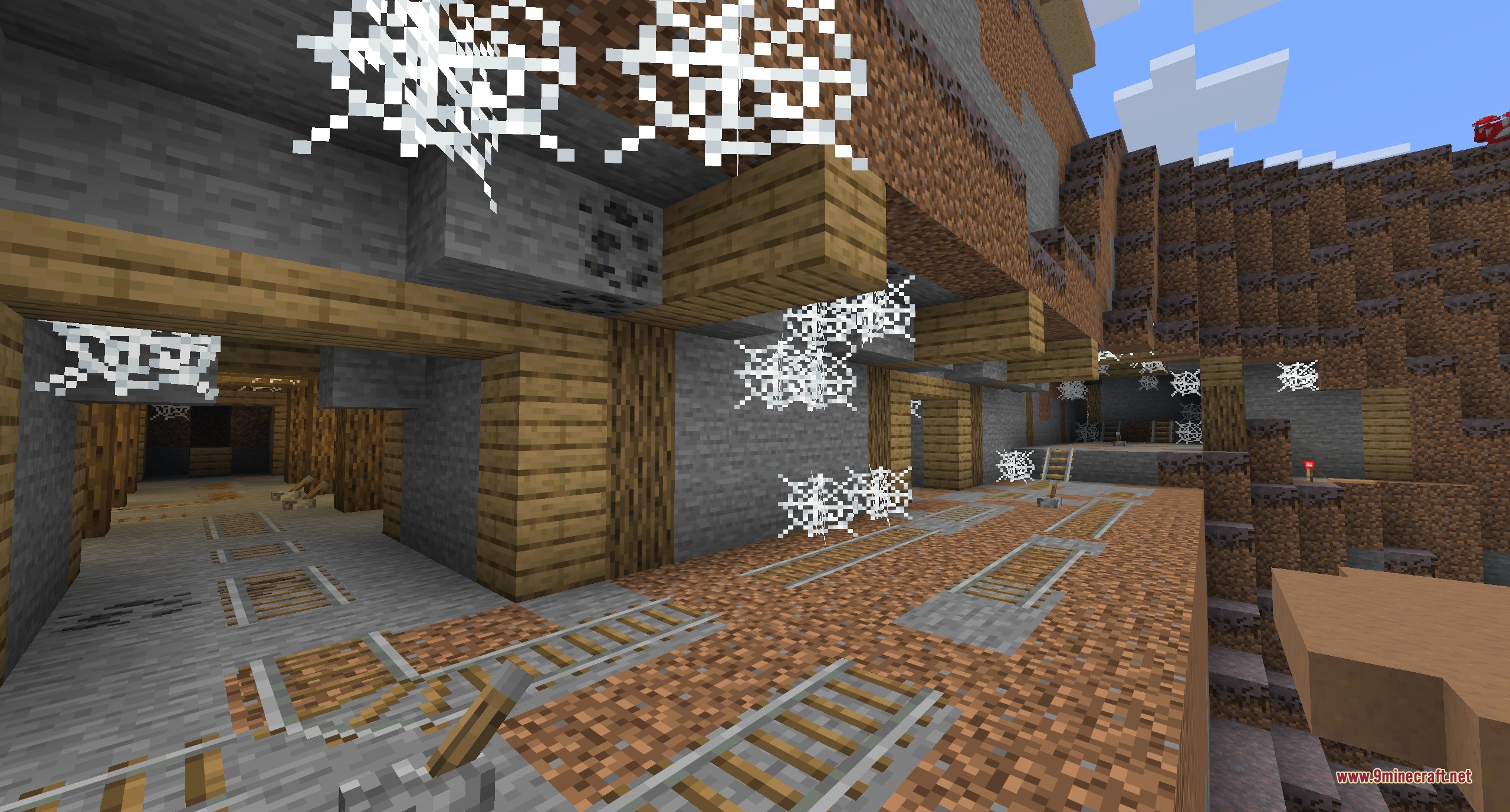 Dungeons and Taverns Mineshaft Overhaul Data Pack Screenshot 9 Dungeons and Taverns Mineshaft Overhaul adds complex underground tunnels with rails and cobwebs