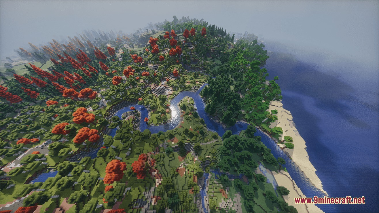 Dynamic Waters Realistic Flowing Rivers Mod Screenshot 2 A realistic river winds through a lush forest with vibrant orange trees