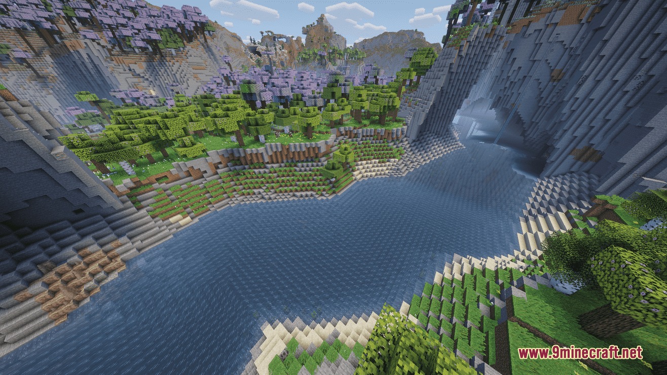 Dynamic Waters Realistic Flowing Rivers Mod Screenshot 5 A wide river with realistic water currents flows through a scenic valley