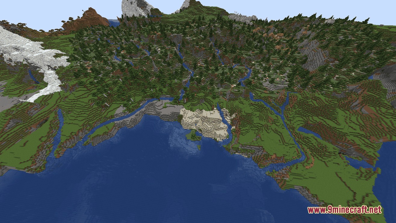 Dynamic Waters Realistic Flowing Rivers Mod Screenshot 7 Multiple streams and rivers flowing through a mountainous landscape towards the sea