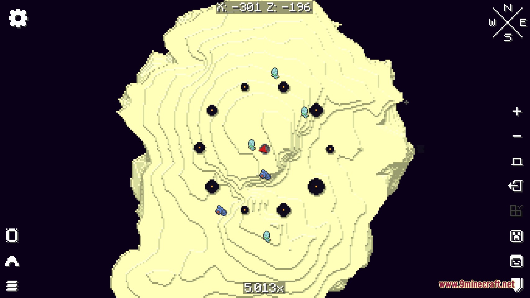 E19 Cobblemon Minimap Icons Resource Pack Screenshot 4 The End island minimap showing Pokemon icons around the central obsidian pillars