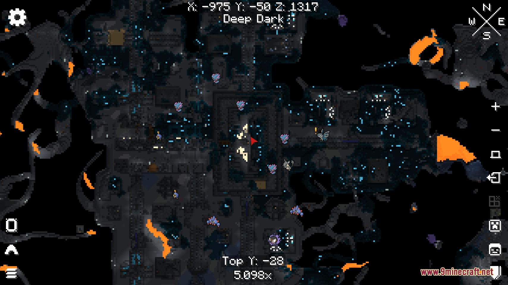 E19 Cobblemon Minimap Icons Resource Pack Screenshot 8 Underground minimap showing Pokemon icons in the dark Deep Dark biome