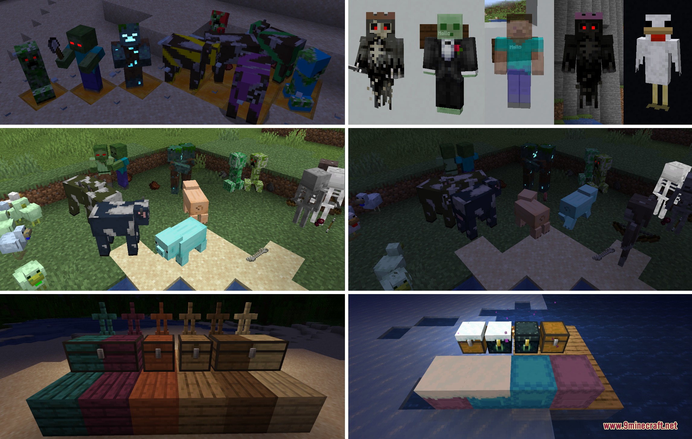 ETF Entity Texture Features Fabric & Forge Mod Screenshot 1 ETF Entity Texture Features mod showcasing random mob textures and glowing entity parts