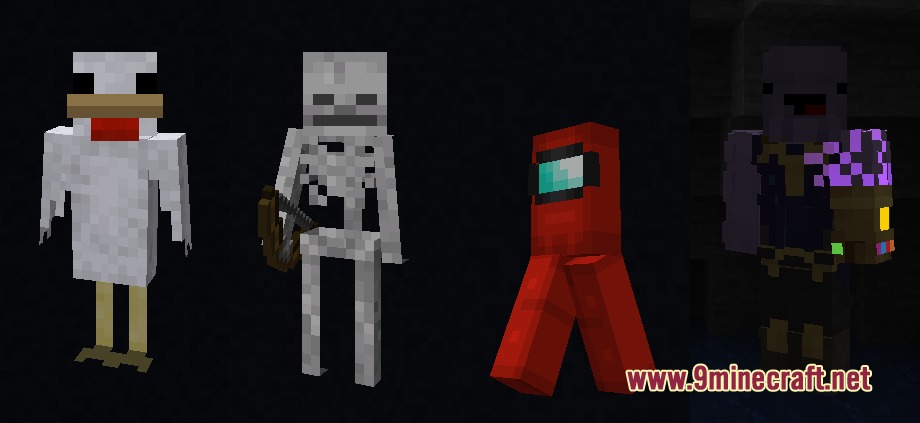 ETF Entity Texture Features Fabric & Forge Mod Screenshot 4 Custom entity models including a tall chicken and a red crewmate character