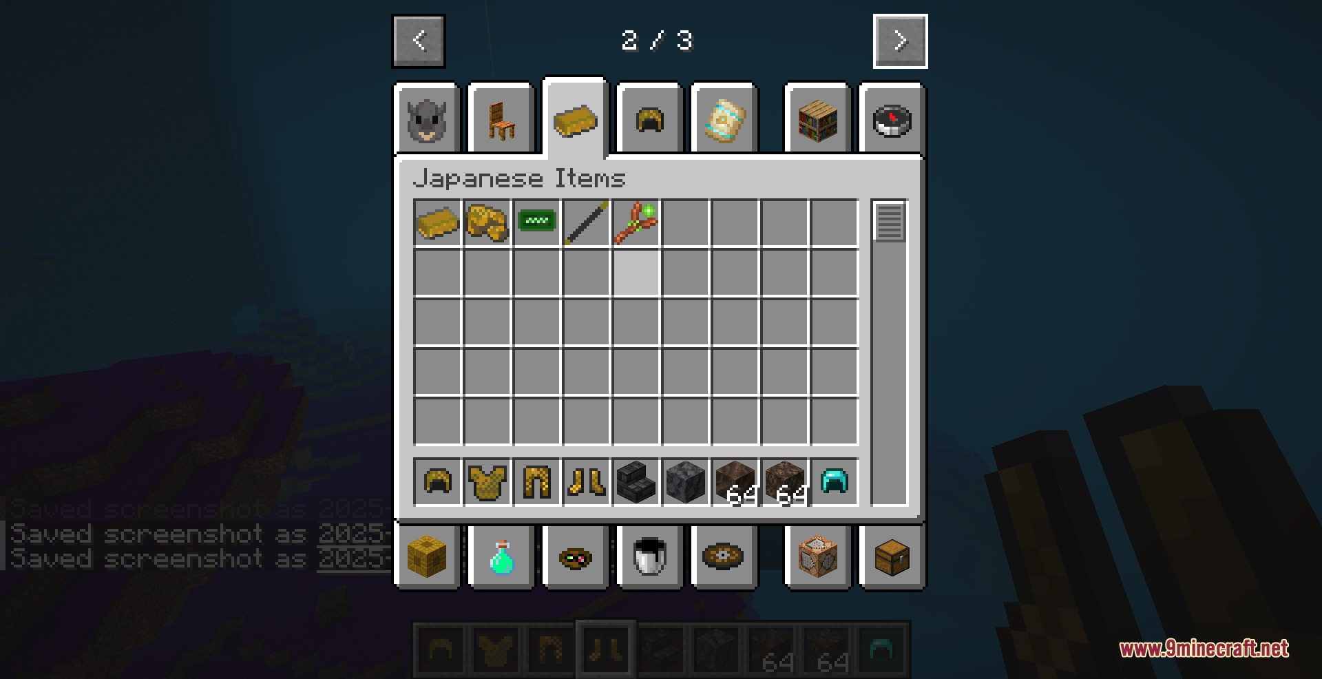 Eastern Horizon Expansion Mod Screenshot 6 Creative inventory menu showing the Japanese Items tab with gold and magical staffs