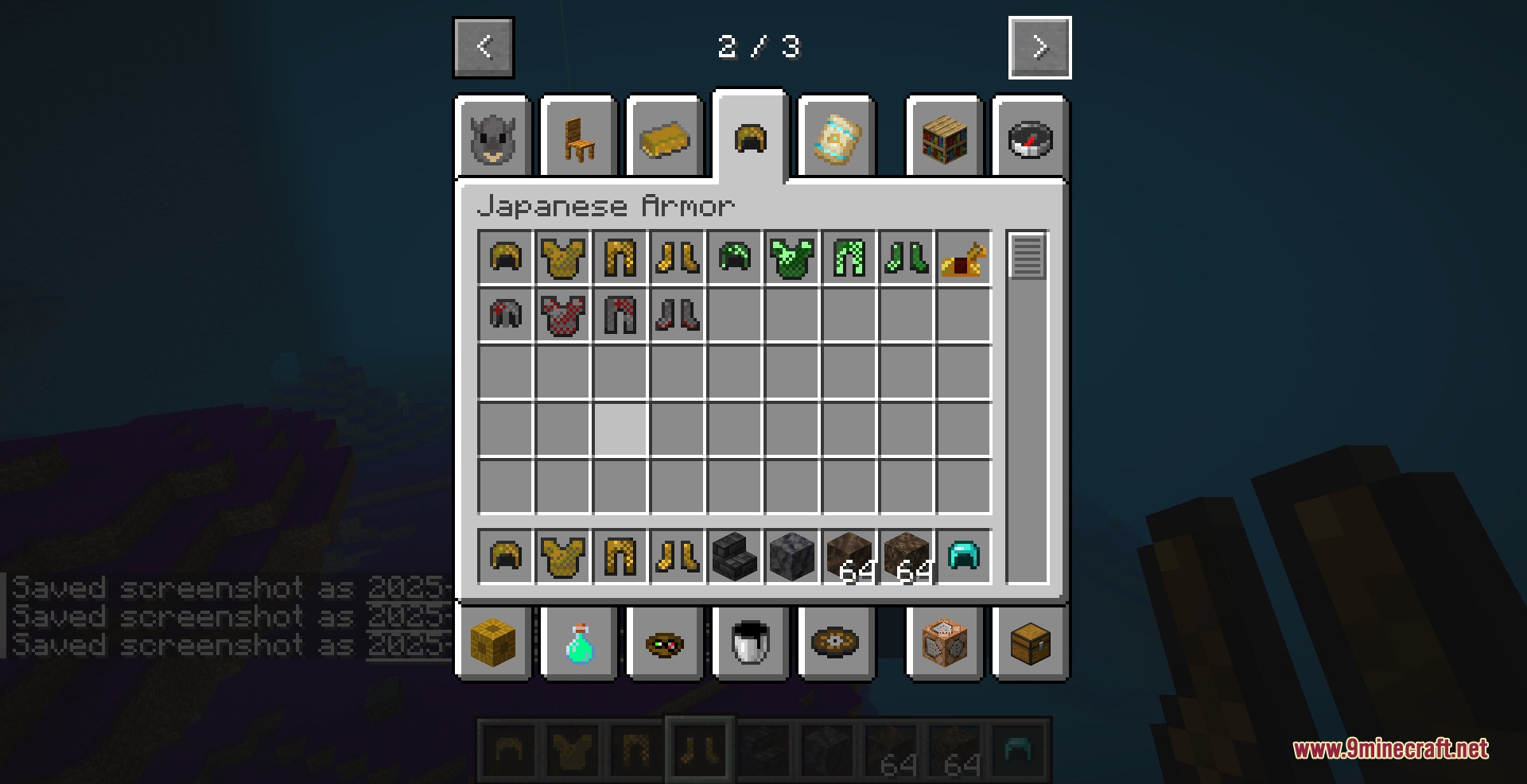 Eastern Horizon Expansion Mod Screenshot 7 Creative inventory menu displaying various sets of traditional Japanese samurai armor