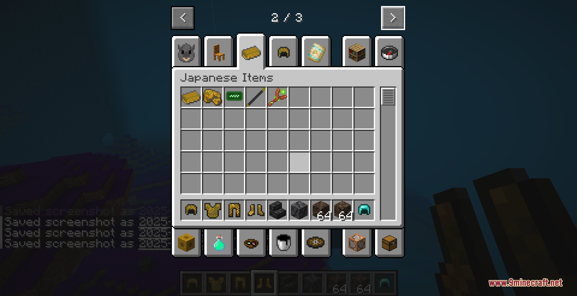 Eastern Horizon Expansion Mod Screenshot 8 Creative inventory menu showing a selection of unique Japanese items and materials