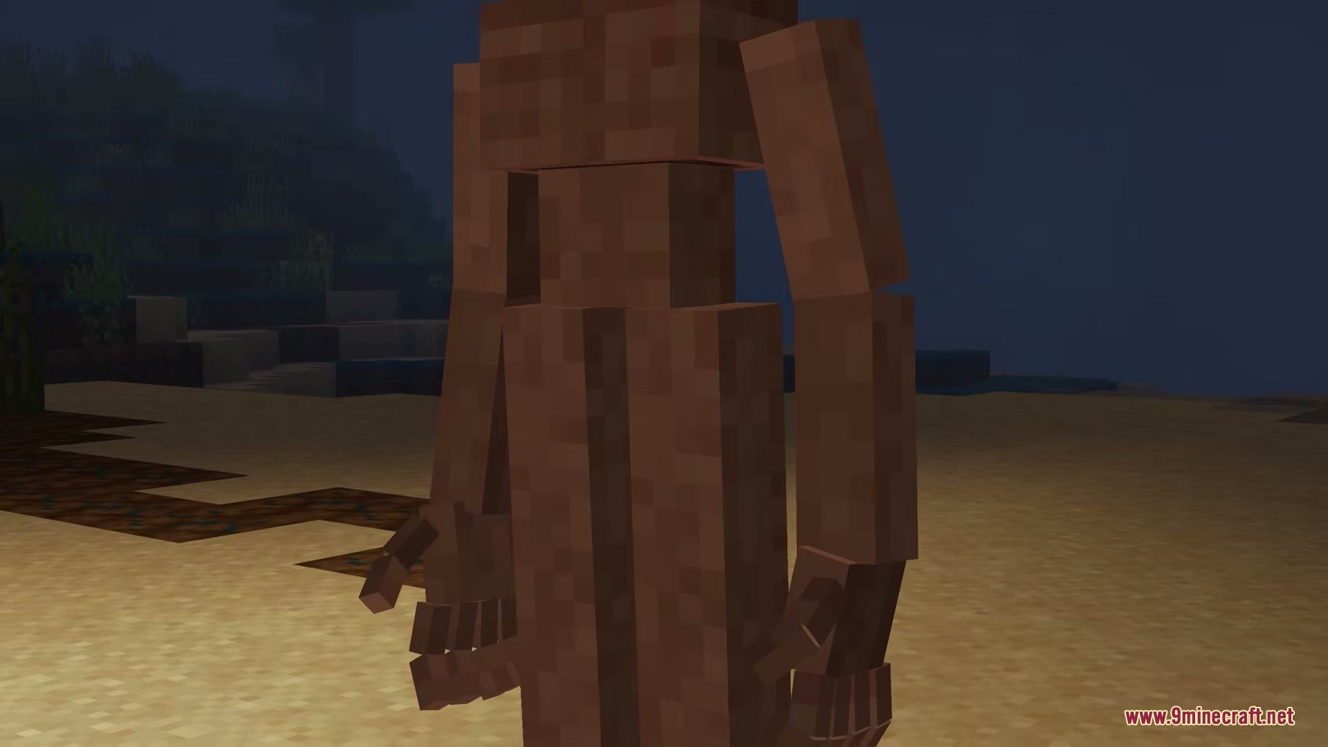 Echoes of the Void Mod Screenshot 5 A tall brown monster stands on a sandy beach at night