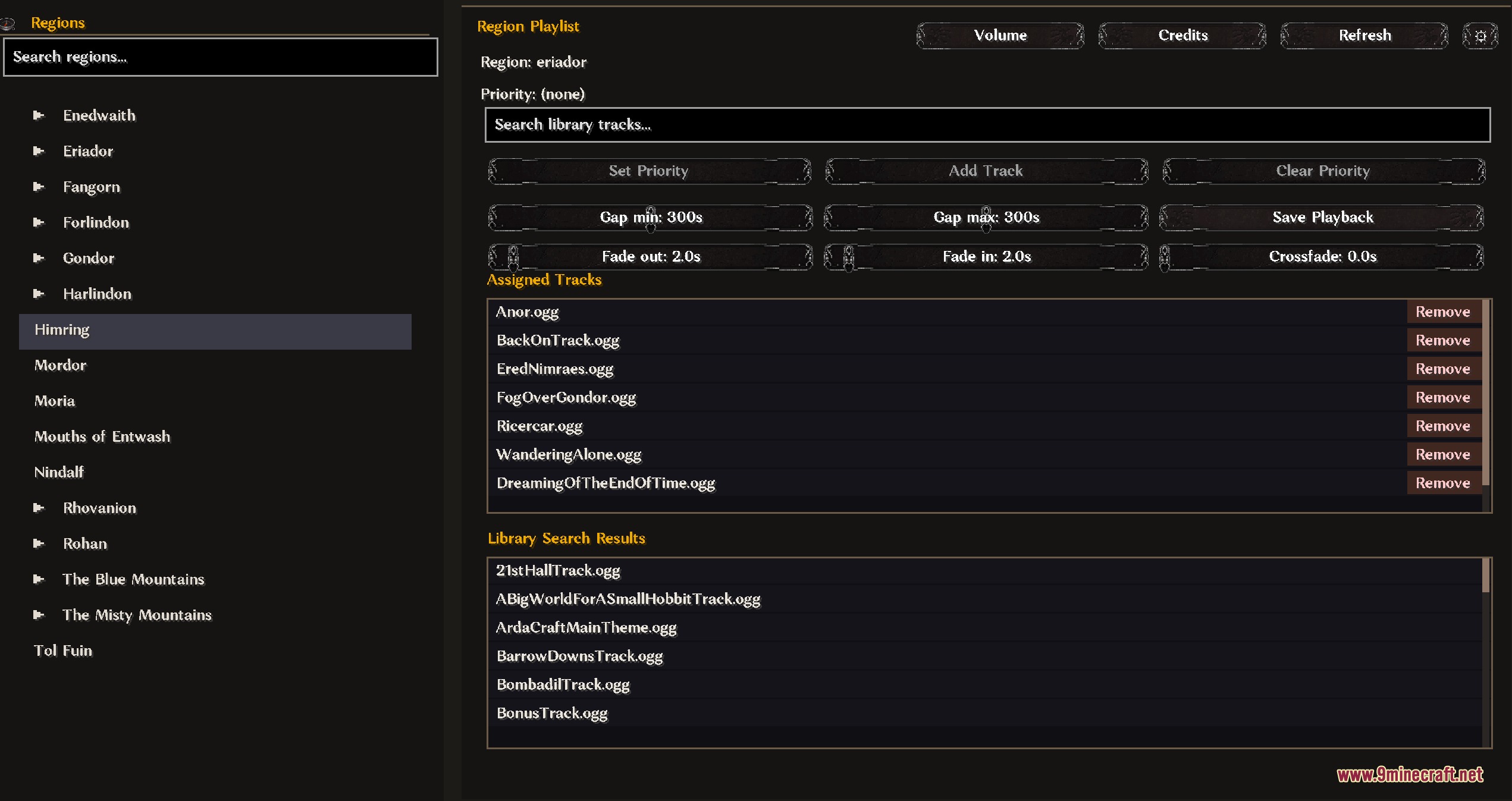 Echoing Realm Melodies Mod menu for assigning music tracks to specific world regions