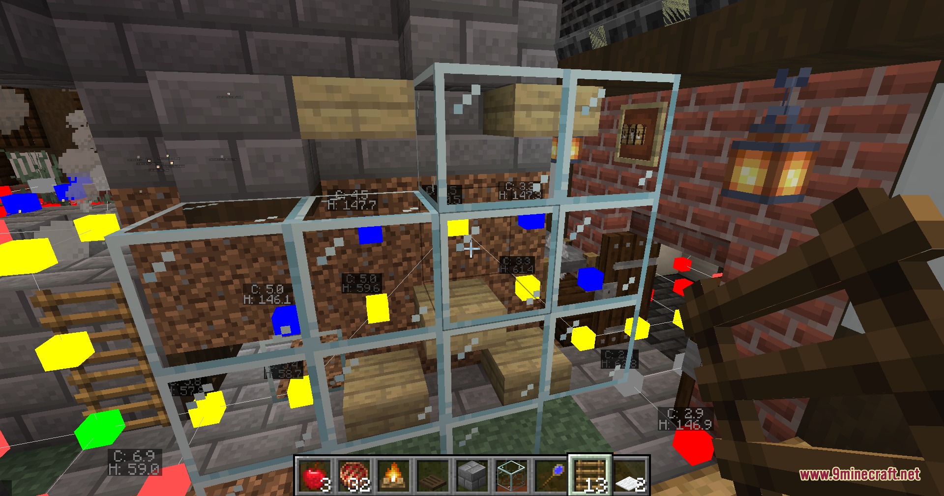 Efficient Citizen Logic Mod Screenshot 3 Visualizing citizen logic and pathfinding data on a Minecraft building structure