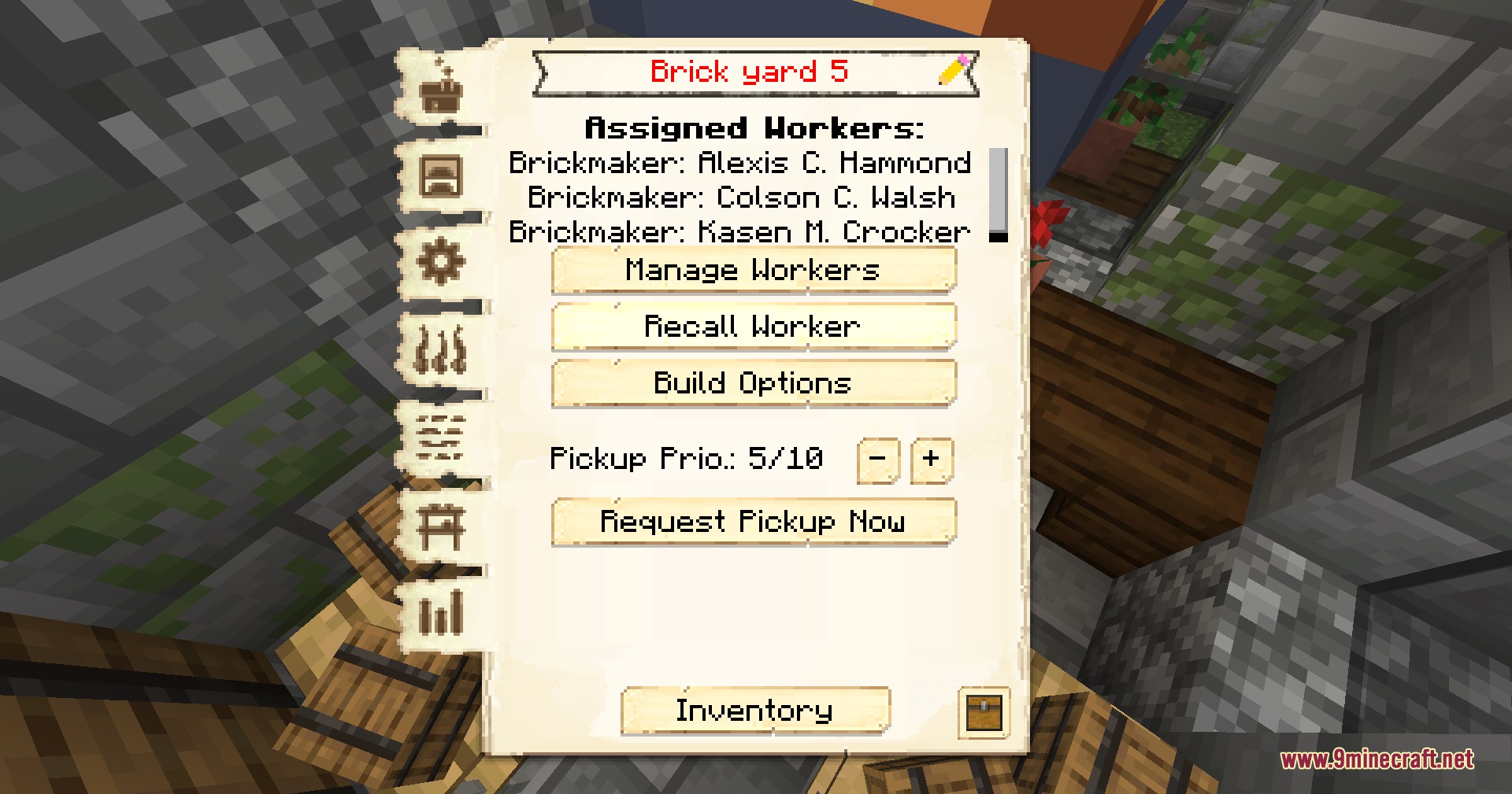 Efficient Citizen Logic Mod Screenshot 4 Managing workers and pickup priorities in the brick yard interface menu