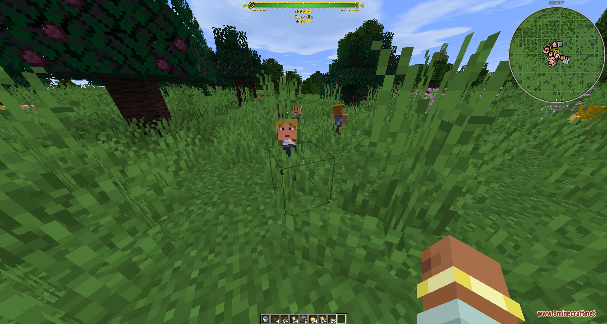 Player encounters a small Hobbit NPC in tall grass