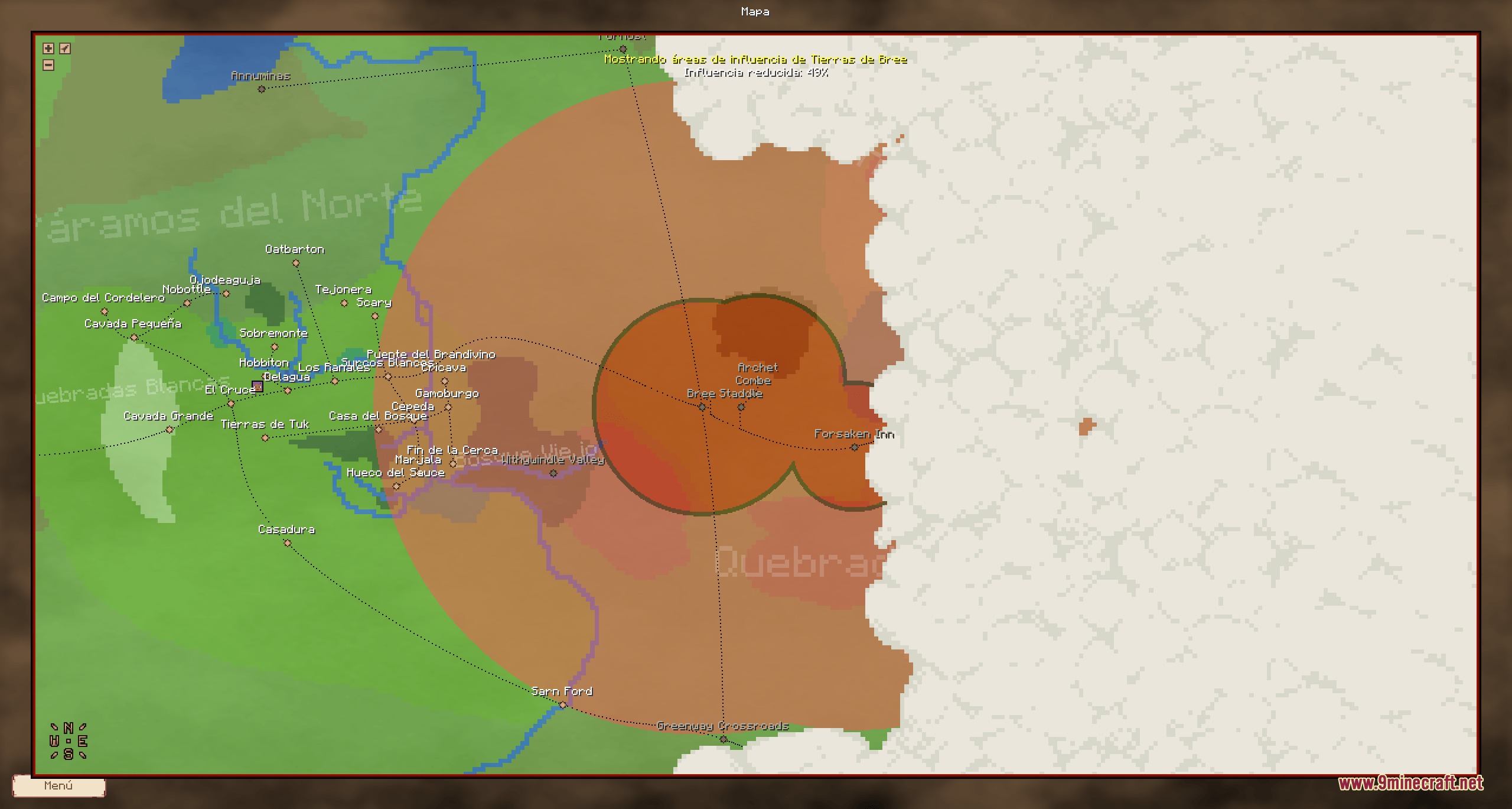 Custom map for Eldritch Realm Reborn showing colored faction territories