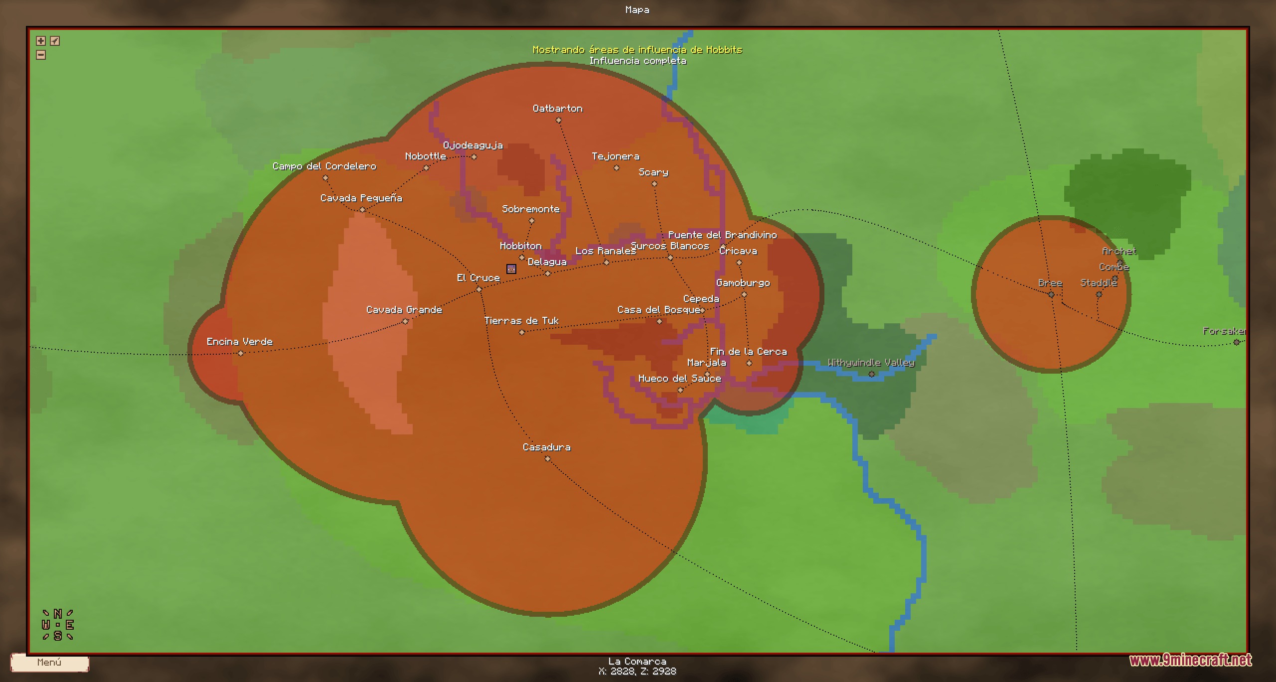 Map interface showing the Shire region with faction influence zones