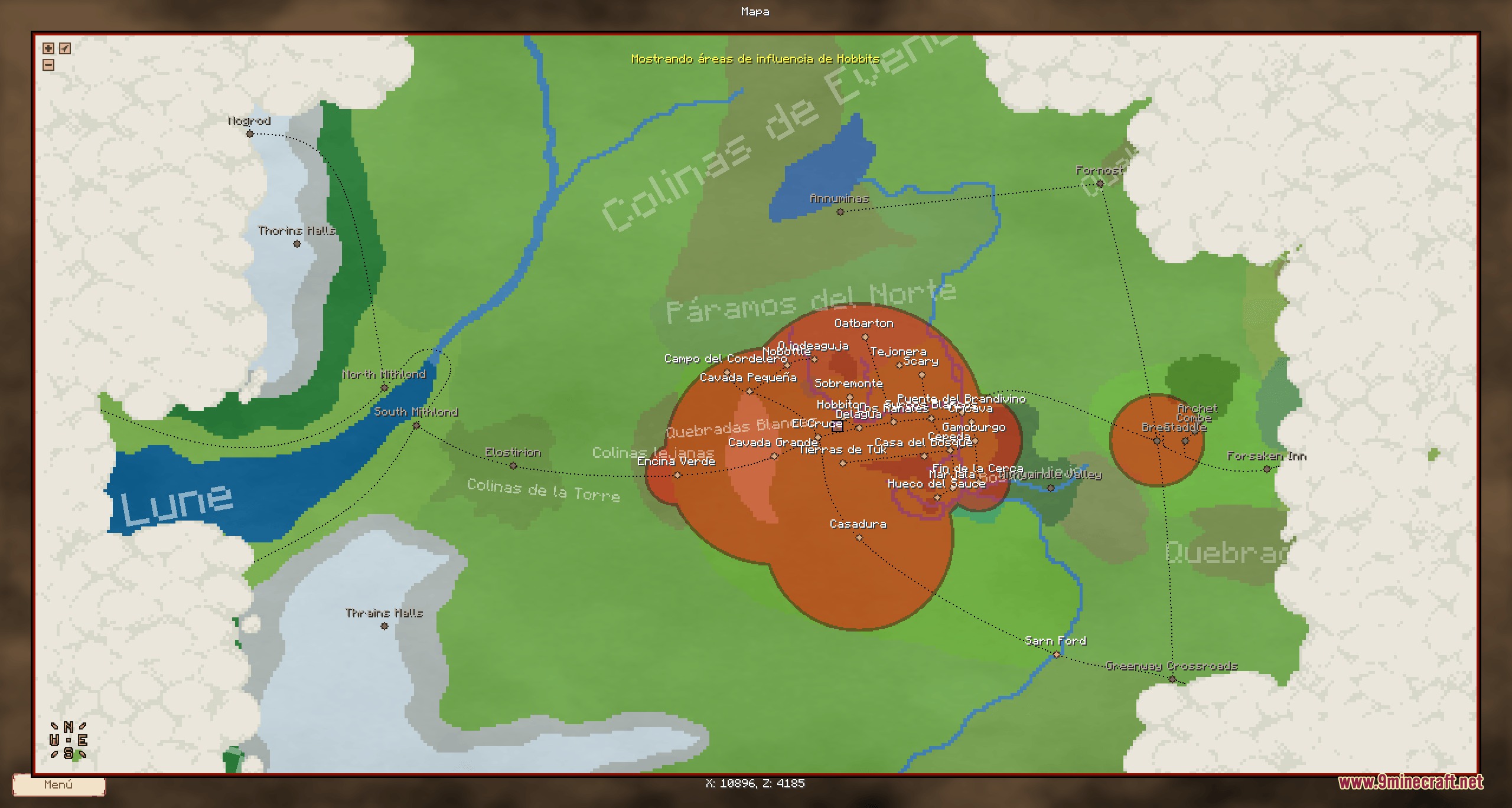 Large scale map view displaying vast landscapes and biomes of Middle earth