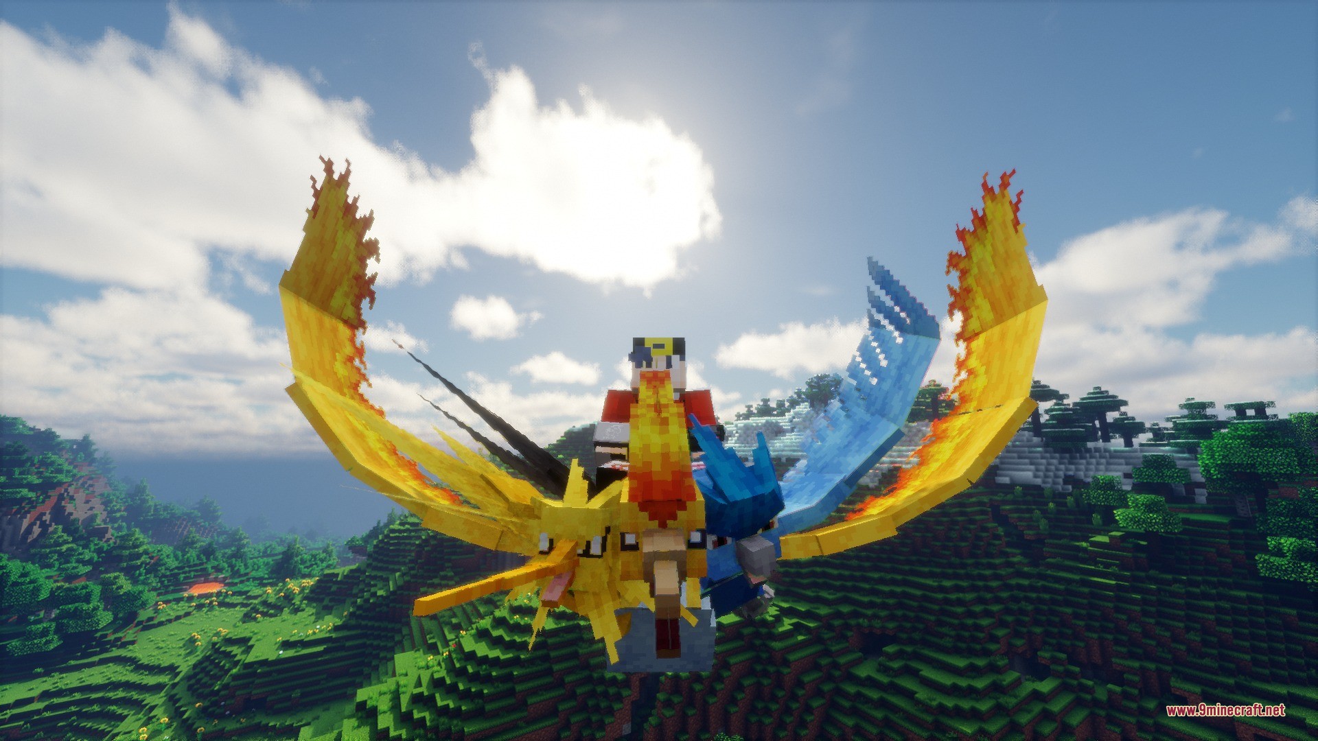 Close up of a player riding the three headed legendary bird fusion