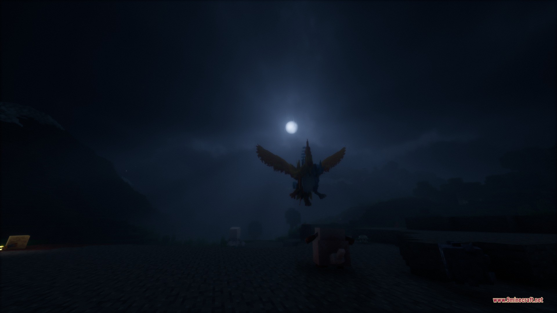 The legendary bird fusion Thufizer soaring through the dark night sky